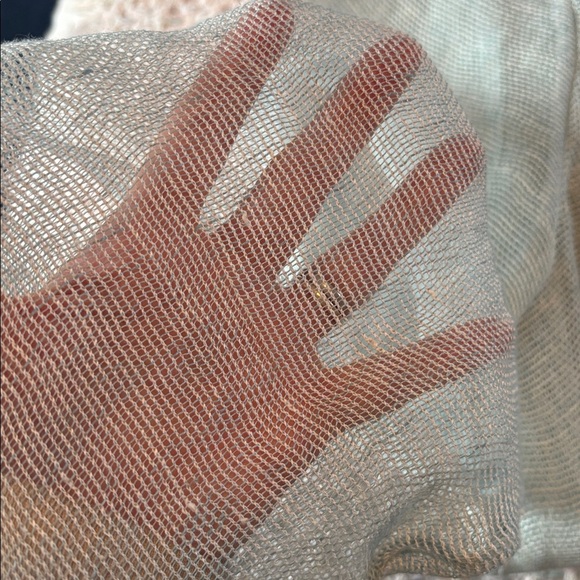 2 Eileen Fisher mesh organic linen tunic tops * tan and light blue * sz LG - Picture 7 of 13